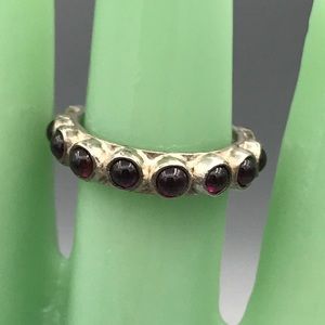 Sterling Silver Eternity Ring Size 5 with 13 Cabochon Garnets